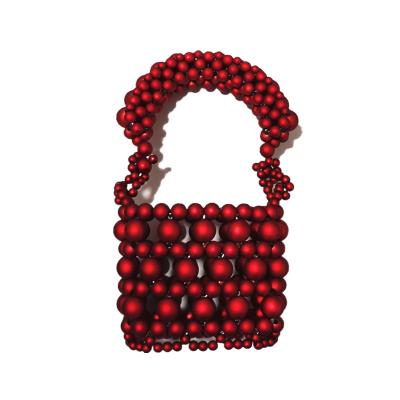 China New Vintage Style Women Beaded Bag Summer Hollow Handbags For Women Handmade Small Bead Bucket Shoulder Bag for sale