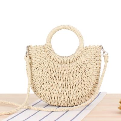 China Fashion Handmade Half Round Rattan Woven Straw Tote Bag Summer Women Messenger Cross - Body Bags Girls Beach Handbag for sale