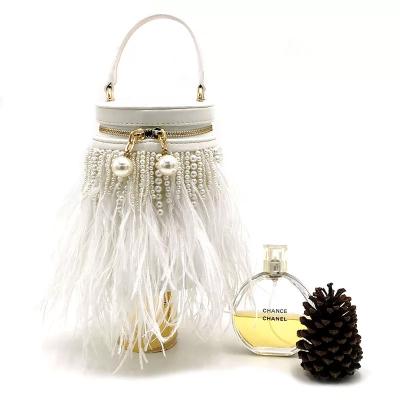 China Luxury Elegant Fashion Pearl Ladies Fur Shoulder Bags Women Pearl Handbags Women Ostrich Feather Evening Wedding Clutch Purse for sale