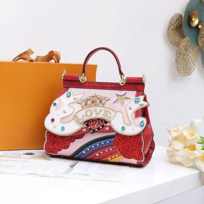 China Fashion Designer Ladies PU Bag Diamond Sequin Leather Handbags For Latest Luxury Women Valentine Gifts Tote Bag for sale