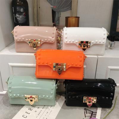 China New Fashion Candy Bags PVC Rivets Cross - Body Jelly Shoulder Bags Luxury Designer Women's Purses and Handbags Shoulder Purse for sale