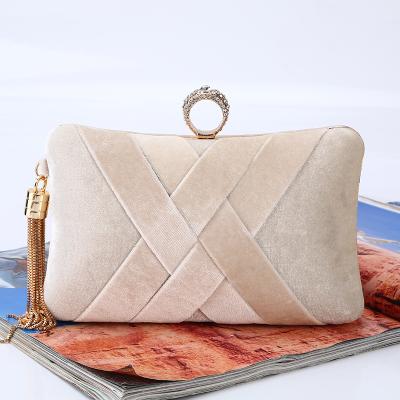 China Wedding Evening Clutch Bag Tassel Bag Beige Velect Velect Good Quality Women Grab Bag Tassel Evening Cluth Wedding Bridal Purse for sale