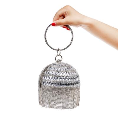 China Luxury Tassel Diamond Handbag Wedding Bags Crystal Purse Ladies Fancy Evening Rhinestone Ball Purse Evening Clutch Bags New Design for sale