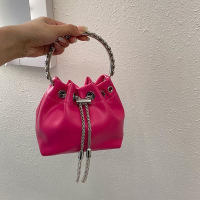 China New Lady Luxury Bucket Rhinestone Purse Diamond Handle Tote Bags Fashion Handbags Woman Leather Clutches for sale