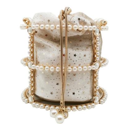 China Wholesale Shinny Evening Clutch Wedding Bag Party Bag Luxury Elegant Party Women Pearl Chains Rhinestone Crystal Handbags Multiway Bucket Metal Evening Clutch Bag for sale