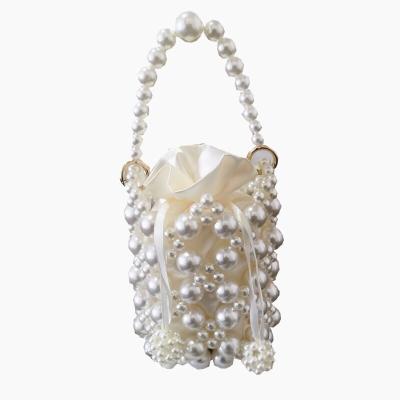 China Vintage Pearl Clutch Shoulder Tote Bag Purse Beaded Bucket Good Quality Handmade Women Bags Wedding Even Handbag for sale