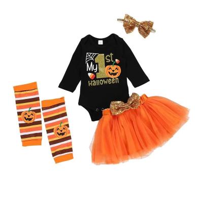 China Lovely Newborn Children's Tutu Skirt Three-Piece Set Halloween Wholesale Autumn Girl's Boutique Rompers Baby Clothes for sale