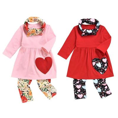 China Sweet boutique design hot fashion children spring set of clothes children's Valentine's Day boutique long sleeve girl's clothing for sale