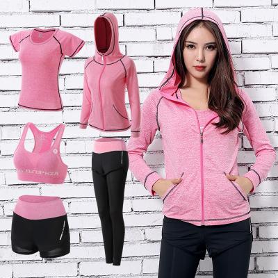 China Wholesale 5 Pcs Antibacterial Women Workout Set Hot Sale Fitness Yoga Sport Casual Wear for sale