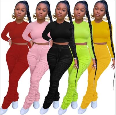 China Wholesale Solid Color Anti-UV Women Stacked Pants 2 Pieces Set Gym Tracksuits Sports Casual Women Sweatsuit Jogging Tracksuit for sale