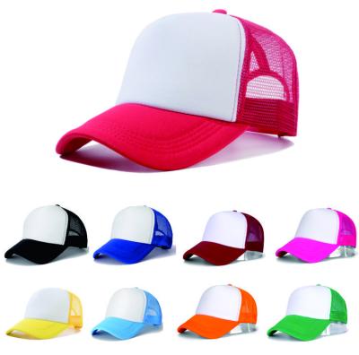 China COMMON 100% Custom Logo Polyester 5 Panel Mesh Foam Baseball Cap Women Snapback Trucker Sun Hat for sale