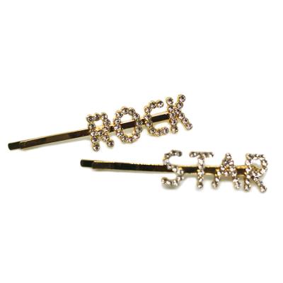 China Hair Decoration Accessories Fashion Bling Letter Glitter Hair Clips Crystal Words Hair Pins Glitter Rhinestone Alphabet Wholesale Hairpins For Women for sale