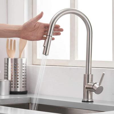 China Sense Faucets 304 Stainless Steel Touch On Sensor Kitchen Faucet With Automatic Pull Down Sprayer Motion Sensor Faucet for sale