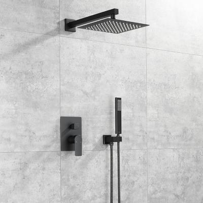 China Without Slide Bar Modern Wall Mounted Kaiping Yida Bathroom Shower Faucet System Concealed Matte Black Rain Shower Mixer Set for sale