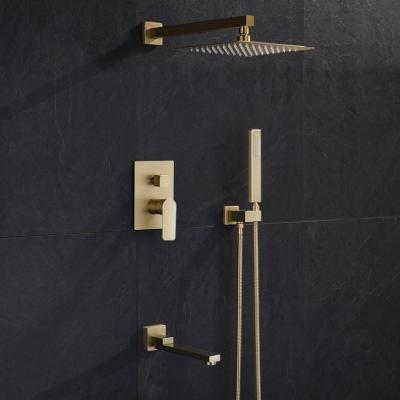 China Without Sliding Bar Yida Bathroom Hidden Hot And Cold Gold Rainfall Waterfall Rain Faucets Set Modern Wall Mounted Bath And Shower Faucet System for sale