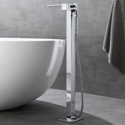 China Without Slide Bar yida Chrome Free Standing Bathtub Faucet Set Floor Standing Bathroom Mixer Taps for sale