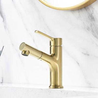 China Metered Faucets Pull Out Basin Faucet Bathroom Faucet Mixer Wash Basin Faucets Unique Modern Gold Brushed Gold Faucets for sale