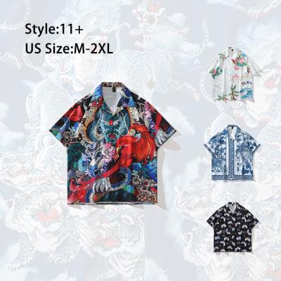 China Chinese style anti-pilling sleeve street hip loose hop flower hawaiian shirt dragon printing full of summer short men's shirt for sale