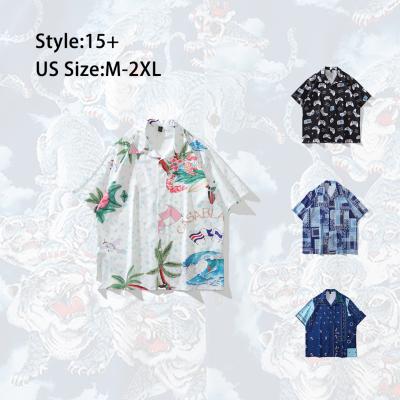 China Anti-pilling short sleeve shirt with full print for men and women, loose casual clothes with flower print, retro Hawaiian style for sale