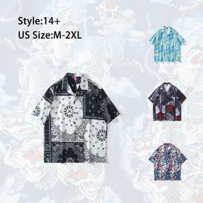 China Anti-pilling spring and summer print full short sleeve retro oversized street cardigan shirt half sleeve shirts for couples for sale