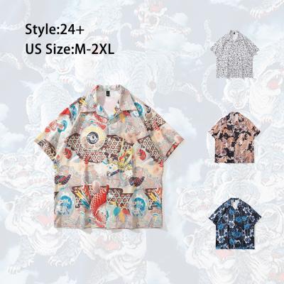 China Tiger-themed half short sleeve anti-pilling fashion hip-hop retro summer shirt with full cartoon print for men loose casual shirts for sale