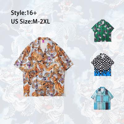 China Anti-pilling Vintage Hip Hop Tiger Pattern Half Short Sleeve Loose Shirts With Full Print Men's Shirt For Men And Women for sale