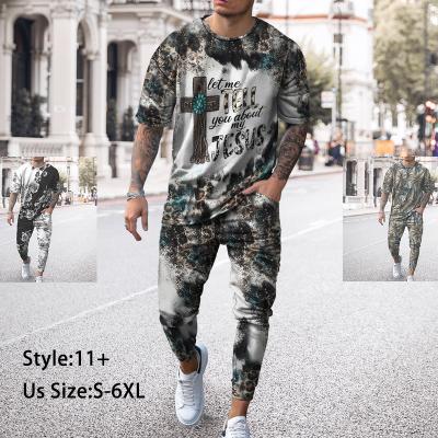 China Wholesale 2022 Men's QUICK DRY custom logo outfit 2 piece flower pattern accept custom men's printing T-shirt and long set for sale