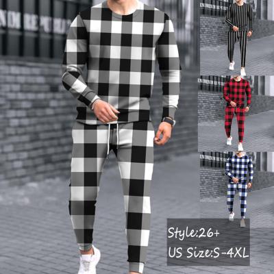 China QUICK DRY custom fashionable sweatsuit set for mens long sleeves set casual long graphic striped print t-shirt suit two piece set for sale