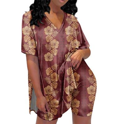 China Plus Size New Arrival Polynesian Samoa Tribal Chiffon Tattoo QUICK DRY Tapa Hibiscus Print Sexy Sleepwear For Women Even Pajama Sets for sale