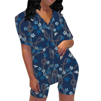 China Tropical QUICK DRY with Twisted Strings and Palms Womens V Neck Short Sleeve Shirt and Short Pants Plus Size Suit Pajamas for Women for sale