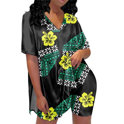 China Wholesale/2Pcs Printing QUICK DRY Sleepwear Set Top Fashion Plus Size Women Summer Short Sleeve Sleepwear Tattoo Polynesian Styles Wholesale for sale