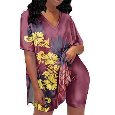 China Wholesale Homewear Set 2 QUICK DRY Polynesian Tribal Sexy Casual V-Neck Shorts Sleeve Summer Women Pajamas Sleepwear Plus Size Tattoo Print for sale