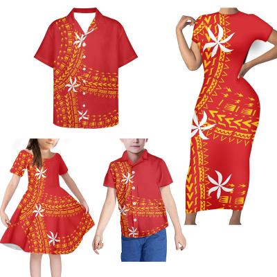 China Breathable Custom 4 Piece Sets Plus Size Casual Women Dress Matching Shirt Samoa Kids Shirt Men Family Matching Tribal Teams 2022 for sale