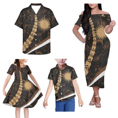 China Sexy Breathable Custom Women Off The Shoulder Bodycon Polynesian Tribal Marshall Islands Dress 4 Piece Set Matching Family Outfits Apparel for sale