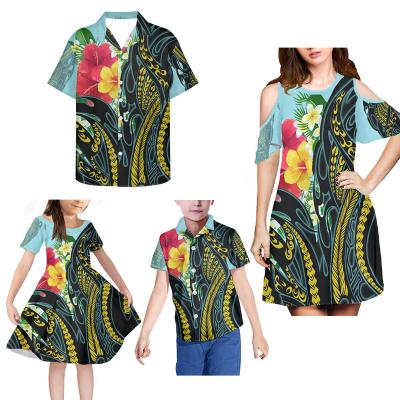 China Breathable 4 Piece Sets Custom Casual Womens Dress Mens Shirt Kids Matching Shirt Family Matching Tribal Holidays Polynesian Teams 2022 for sale