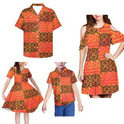 China Breathable 4 Piece Sets Custom Casual Womens Dress Mens Shirt Kids Shirt Polynesian Samoa Matching Family Tribal Teams 2022 for sale