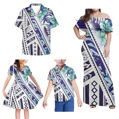 China Breathable Sexy Bodycon Dress Women Polynesian Tribal Style Printing Family Set Parent-child Outfit 7XL Plus Size Clothing 4 Pieces Set 2022 for sale