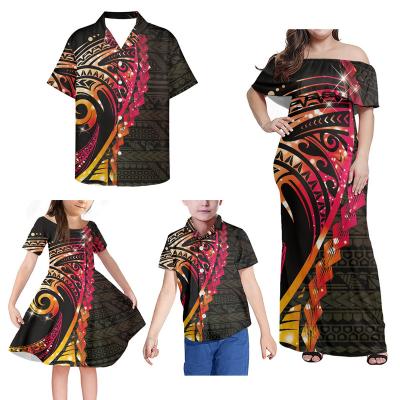 China Breathable Custom 4 Piece Sets Plus Size Casual Women Dress Matching Shirt Samoa Kids Shirt Men Family Matching Tribal Teams 2022 for sale