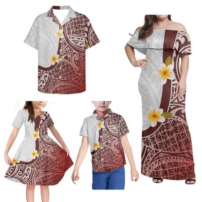 China Breathable Custom 4 Piece Sets Plus Size Casual Women Dress Men Shirt Kids Matching Shirt Family Matching Tribal Polynesian Teams 2022 for sale