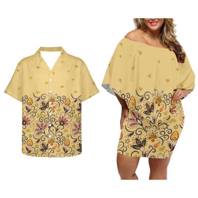 China Factory Direct Sales Boho Viable Traditional Bohemian Flowers Printed Couple Suits Plus Size Casual Outfits Match Men's 2Pieces Blouse for sale