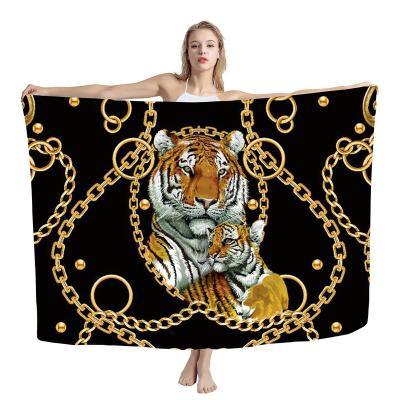 China POD Leopard Skin Women's Comfortable Tiger Chain Print Beach Swimsuit Sarongs Cover Up Custom Baroque Women's Logo/Color Sarongs Metal Sarongs for sale