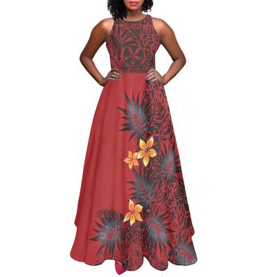 China Wholesale Price Women's Sexy Night Party Dresses Frangipani Plumeria Leaf Monster Elegant Dress Anti-Static Strapless Printing Polynesian Dress for sale