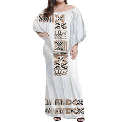 China Factory Outlet Dress Polynesian Samoa Tapa Flower Tribal Printed Strapless Anti-Static Long Dress With Shawl Floor Length Loose Casual Dress for sale