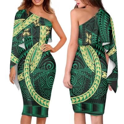 China new Custom Made Anti-Wrinkle Same Dress For Bridesmaid Polynesian Samoa Tapa Flower Tribal Print Dress One Shoulder Elegant Women Bodycon Dress for sale