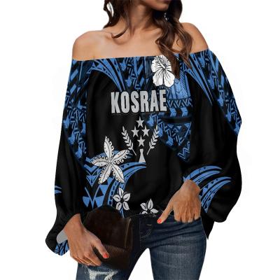 China Anti-pilling Polynesian Tribal Floral Print Islands Kosrae Shirt Printed Loose Shirt Sleeveless Lady Shirt Off Shoulder Long Sleeve for sale