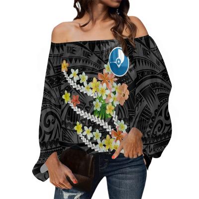 China Floral Print Personality Anti-Pilling Shirt Samoa Polynesian Tribal Islands Loose Yap Print Long Sleeve Shirt Off Shoulder Sleeveless Shirt for sale