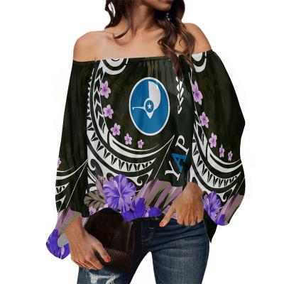 China Anti-pilling Polynesian Tribal Islands Samoa Shirt Floral Print Shirt Sleeveless Yap On Demand Off Shoulder Long Sleeve Loose Shirt for sale