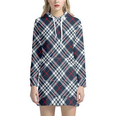 China Anti-wrinkle POD Tartan Plaid Pattern Hoodies For Women Long Sheath Women Plus Size Ladies Sweater Dress Midi Sweater Dresses for sale