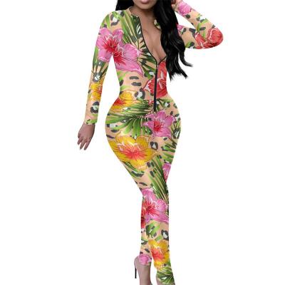 China Latest QUICK DRY One Piece Jumpsuit Women's Leopard Skin Long Sleeve Cocktail Jumpsuit Long Pants Bright Floral Tropical Overalls Rompers for sale