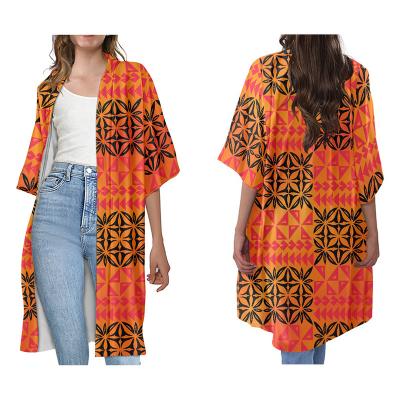 China Breathable Women Half Sleeve Long Loose Cardigan Custom Polynesian Tribal Samoa Printed Kimono Ladies Cardigan Summer 2022 Open Front Beach for sale